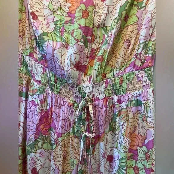 Jessica Simpson Pink Floral Strapless Blouson Front Slit Maxi Flowy Dress large - Picture 4 of 5